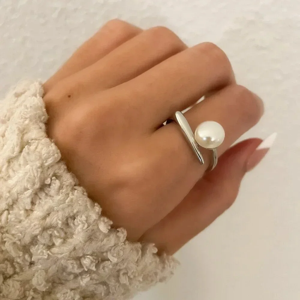 925 Sterling Silver Bar Ring Pearl Ring Pearl Bar Ring Minimalist Dainty Ring - Picture 3 of 8